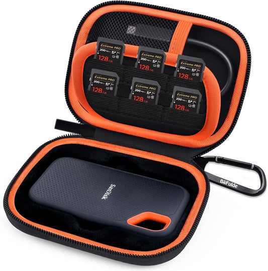 Hard Case for SanDisk Extreme Portable SSD 500GB 1TB 2TB 4TB 8TB External Solid State Drive Case -Custom-Insert Shockproof Protective Storage Travel Bag for SSD SD Card Holder (Orange)