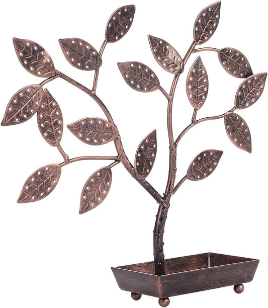 MyGift Jewelry Tree w/Bird Nest 48 pair Earrings Holder, Bracelets/Necklace Organizer Stand (Bronze Metal)
