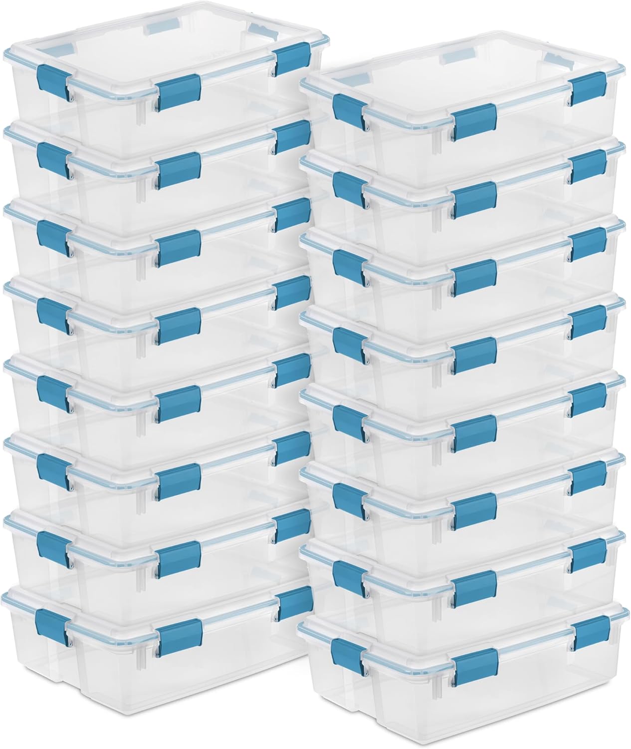 Sterilite 16-Pack Gasket Box, Weather-Resistant Storage Bins with Latching Lids, 37 Quart - Heavy-Duty Organizing Containers for Closet, Bathroom, and Office