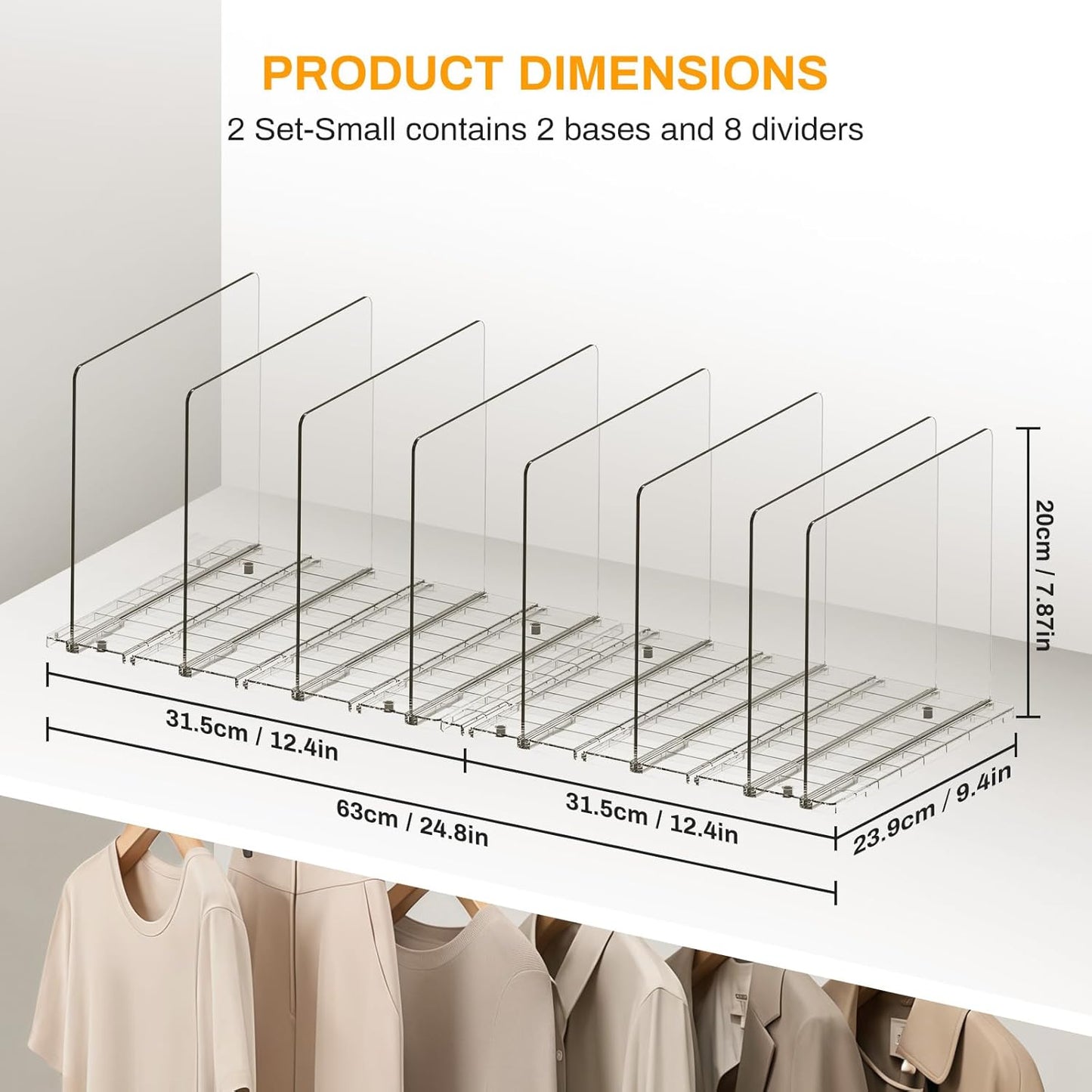 Purse Organizer for Closet Organizers and Storage, Adjustable Clear Shelf Dividers for Purse Organizer, Closet Shelf Storage Suitable for Bookshelf Dividers, Bedroom, Offices(2Set-Small)