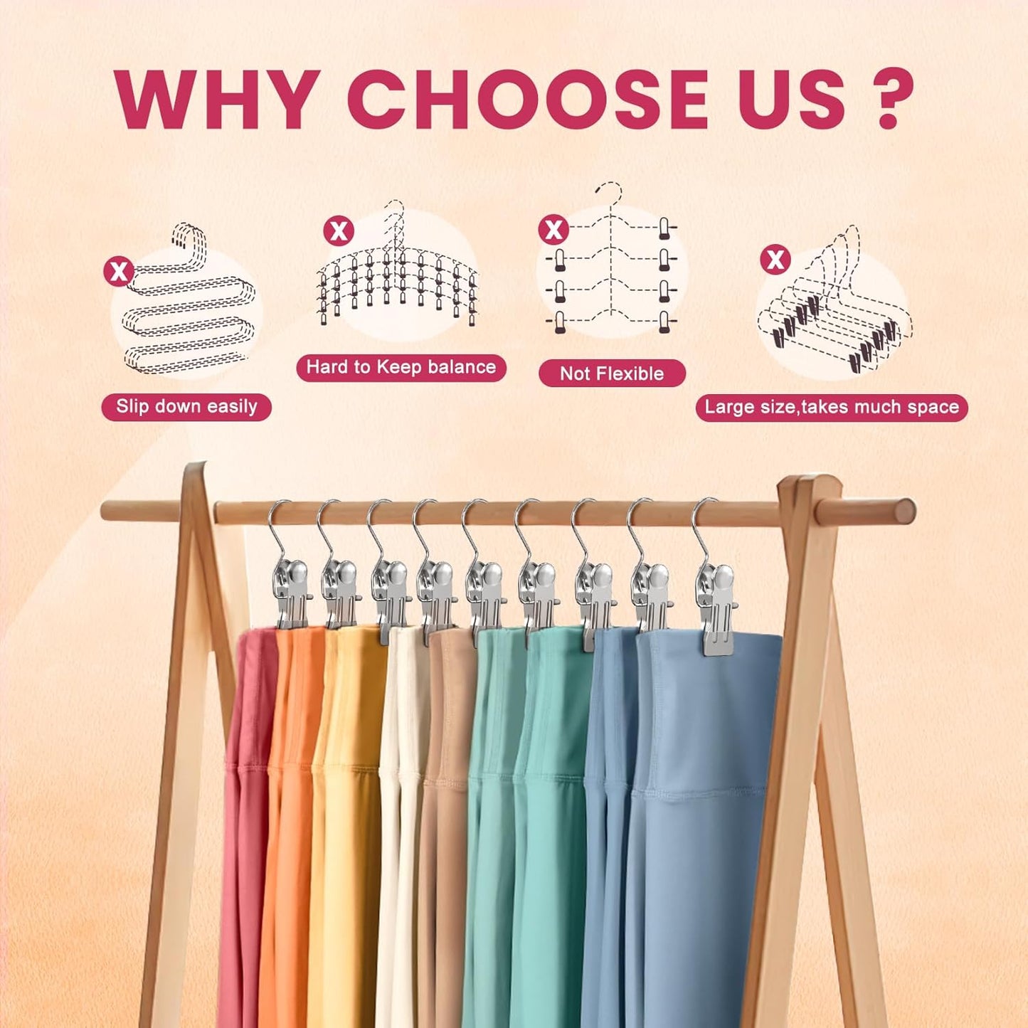 50 Pack Pants Hangers with Clip,Legging Organizer for Closet Hanging, Space Saving Yoga Pants Hangers Clip Hanger Wardrobe Organization,Closet Organizers and Storage for Jeans,Shorts,Skirts,Hats-Gray