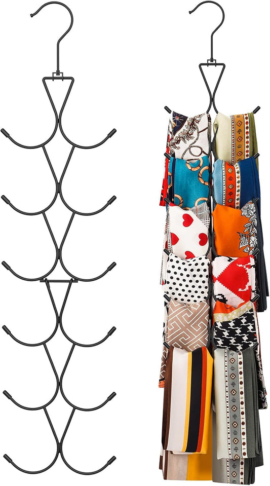 Scarf Hanger 12 Storages,Purse Hanger with 360 Swivel Hook,Scarf Organizer Scarf Hangers for Closet,for Scarves, Shawl,Belt,Purse & Baseball Cap