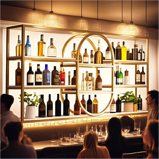 Large Wall Mount Wine Rack, Metal 4 Tier Large Capacity Hanging Bar Rack with Wine Glass Holder, Oval Wine Bottle Storage Display Rack for Kitchen, Living Room, Home (Gold, 140cm/55.1in)