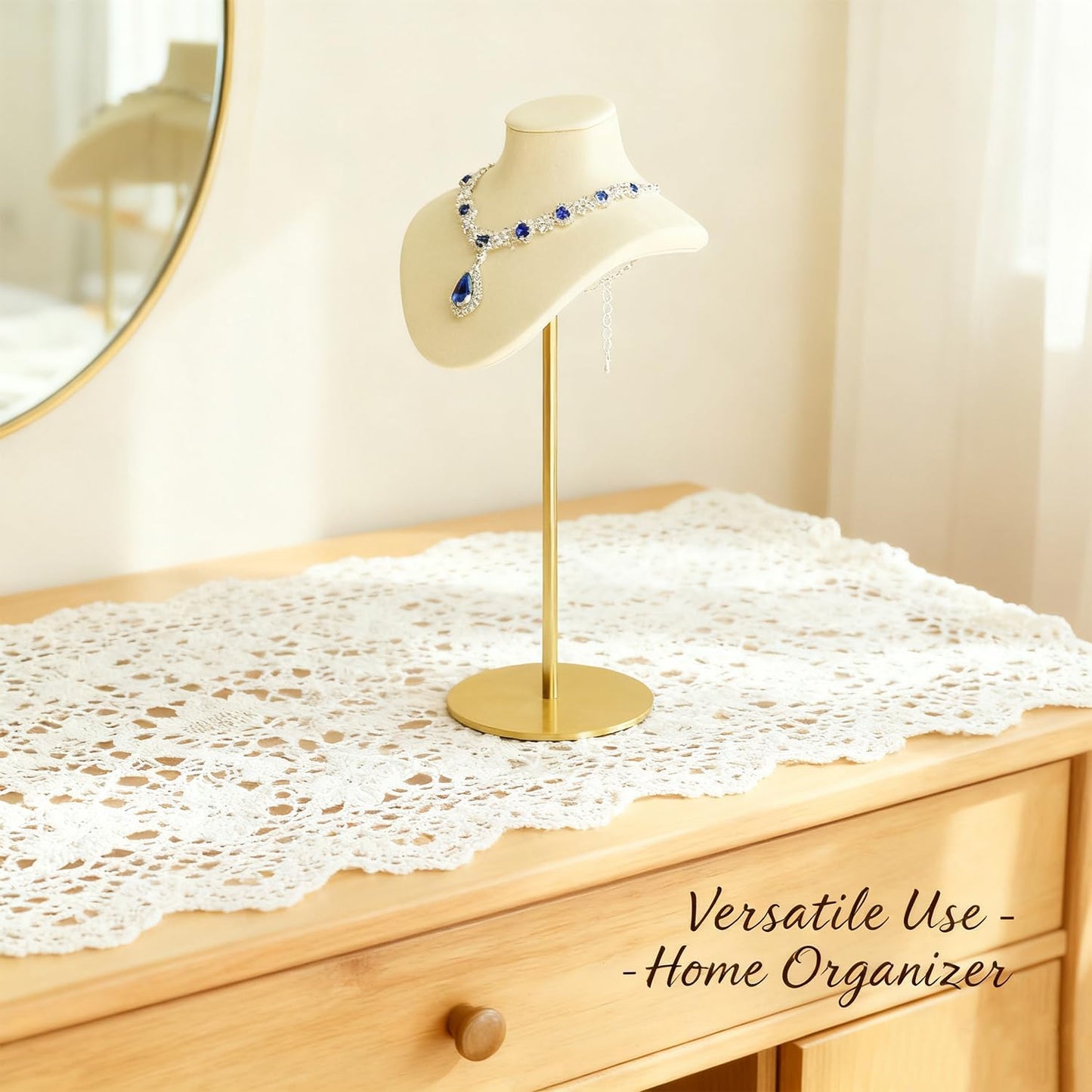 Necklace Display Stand For Selling Velvet Chain Jewelry Bust Holder Organizer With Stainless Steel Stand Jewelry Display