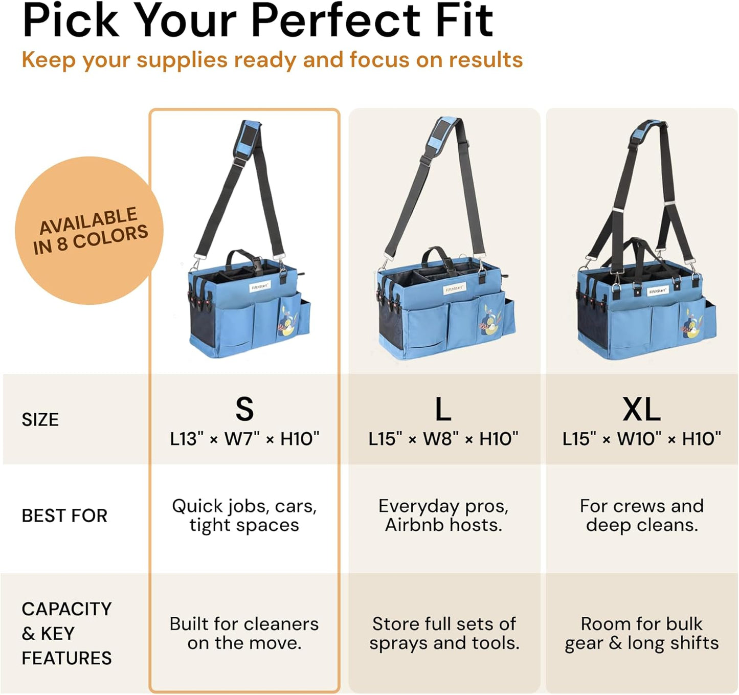 FifthStart Multiuse Cleaning Caddy with Waist, Shoulder Strap 9 Pockets, Mesh Base & Adjustable Compartments - Cleaning Caddy - Cleaning Supplies Organizer (Blue, Small)