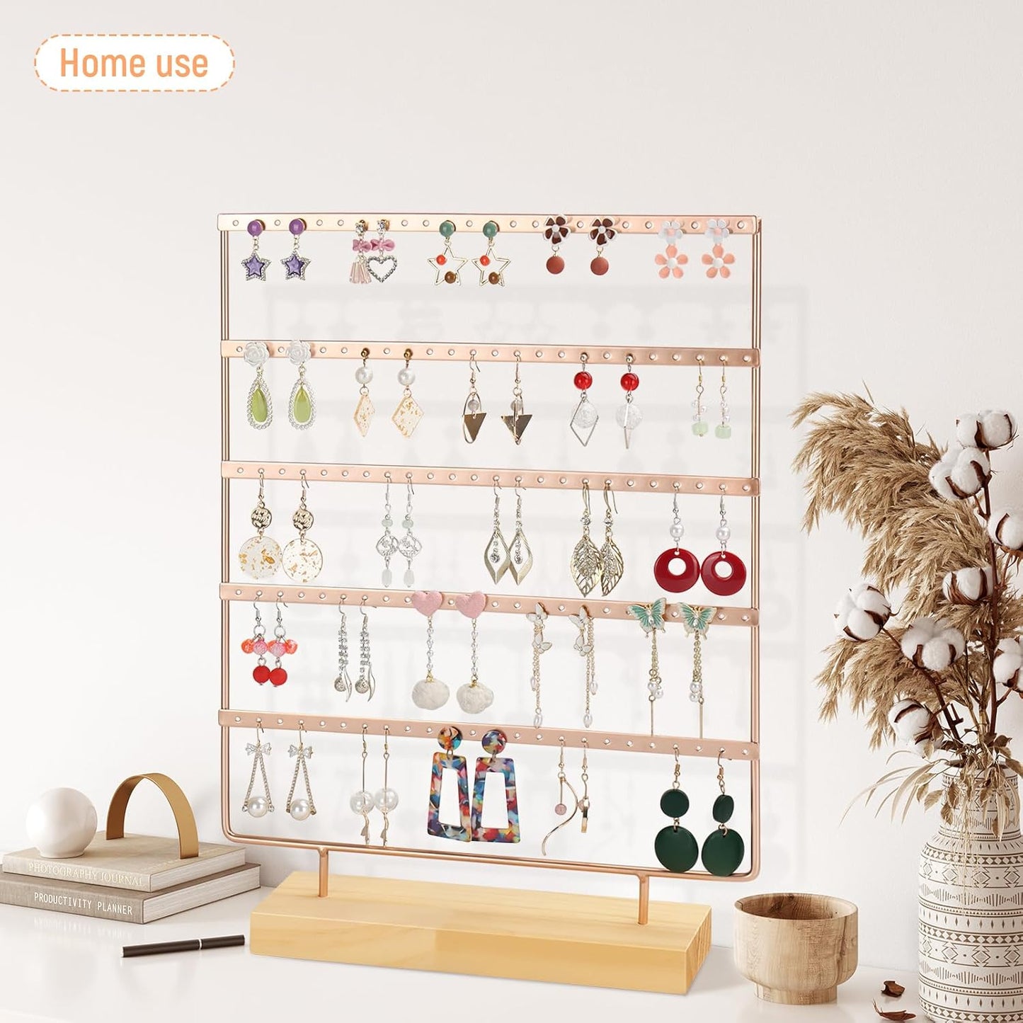 Earring Holder Organizer, Ear Jewelry Tree Organizer for Women, Earring Hanger with 5 Tiers & 120 holes (Rose Gold)