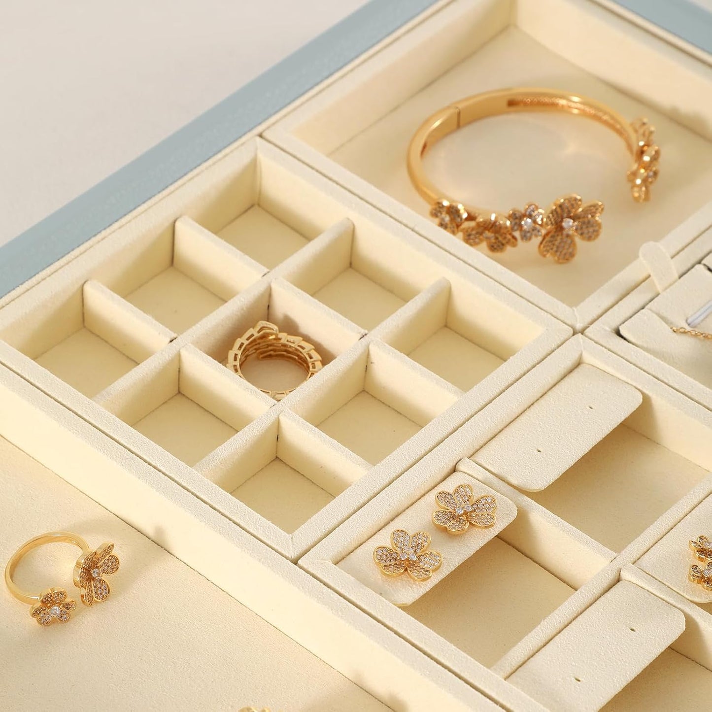 Dark Blue Jewelry Display Tray Ring Necklace Earring Bangle Organizer Multifunctional Storage Case for Jewelry Showcase (Small 9 Grids Tray(beige))