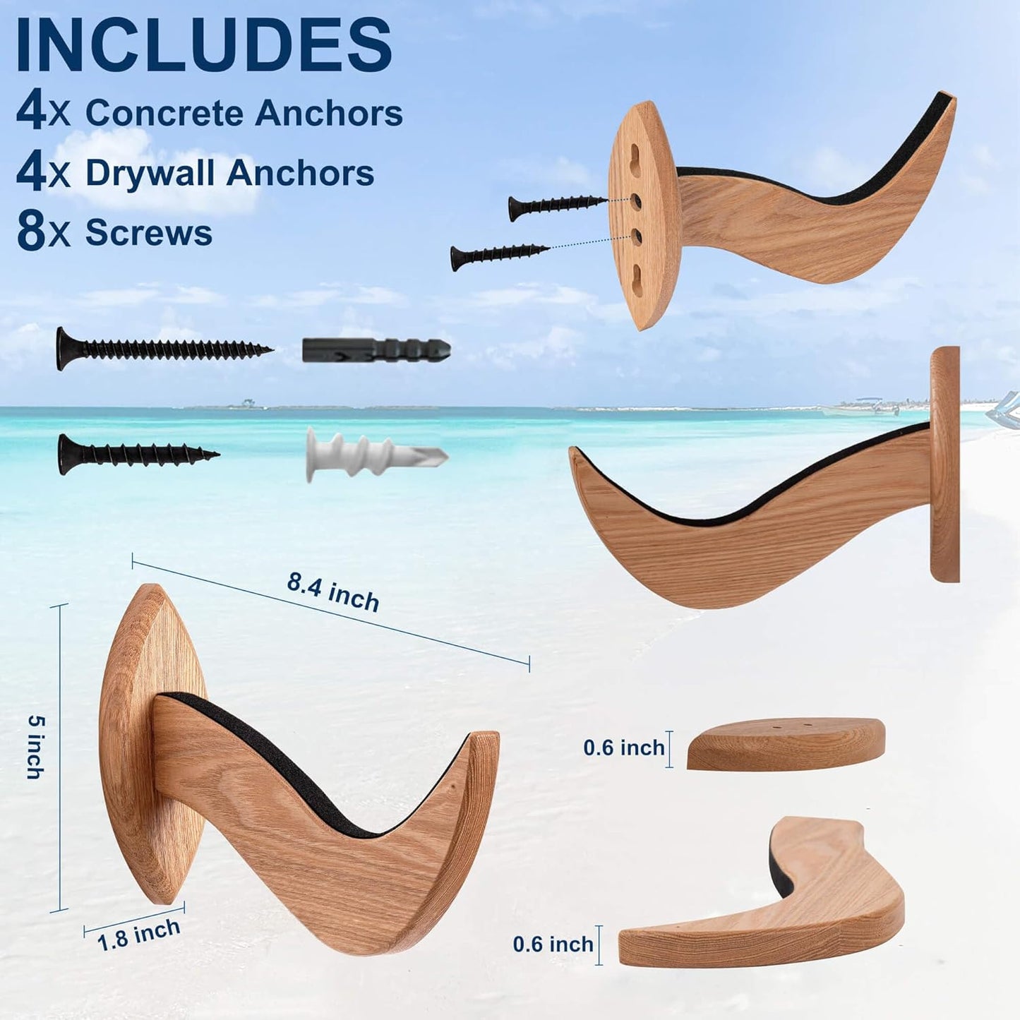 Hang 11 Surfboard Wall Mount - Surf Board Wall Hangers, Surfboard Mount, Beautiful Sustainable Wooden Rack, Perfect to Display Your Board, Surf Racks, Horizontal Hanger, Surfing Accessories
