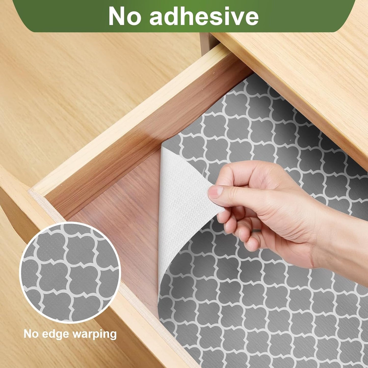 Moriah Shelf Liner for Kitchen Cabinet Non-Adhesive, Thickened Drawer Liner No Slip for Dresser Waterproof Cabinet Paper Liner for Bathroom Shelves Protects Surfaces(Grey,12'' x 20')