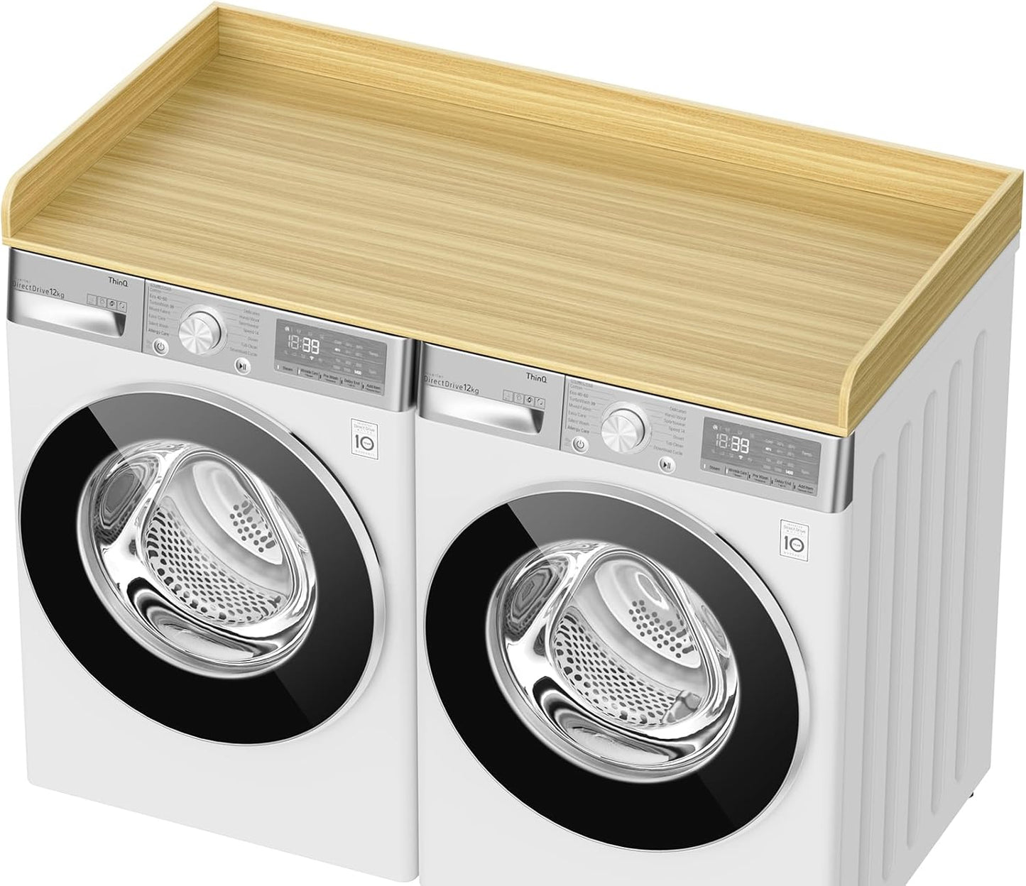 Washer Dryer Countertop, 27.5" D x 54" W Washer and Dryer Topper Covers with Edge Rails, Wood Laundry Room Countertop Shelves for Laundry Room Organization and Storage (Natural)