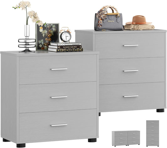Aheaplus Closet Drawers Set of 2, Wood Closet Organizers and Storage with 3 Drawers, Closet Drawers Organizer System, Nightstands Bedside End Table with 3 Drawers Storage for Bedroom, Grey