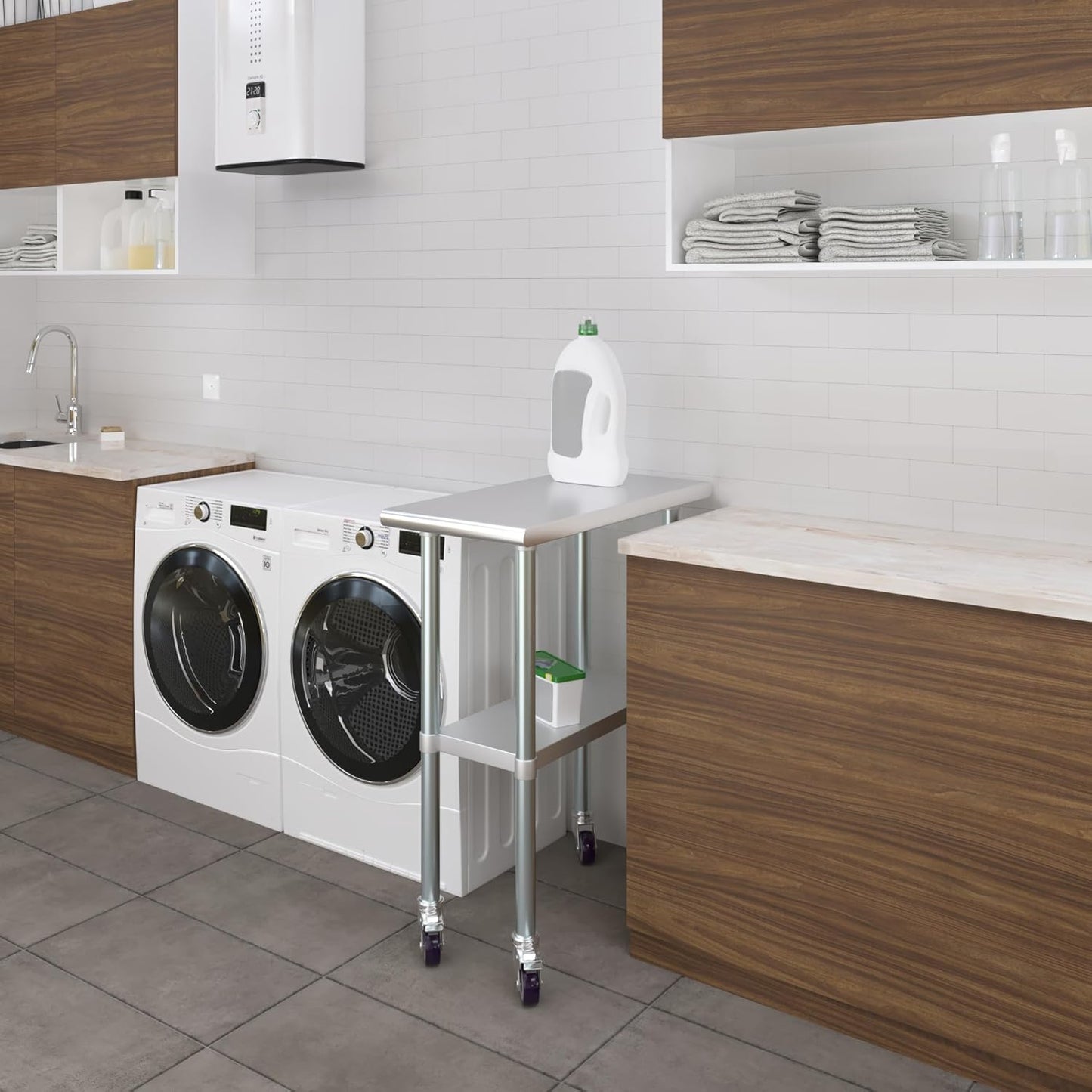 AmGood 30" x 12" Stainless Steel Work Table with Casters | Heavy Duty Metal Utility Table On Wheels | Kitchen Island Cart