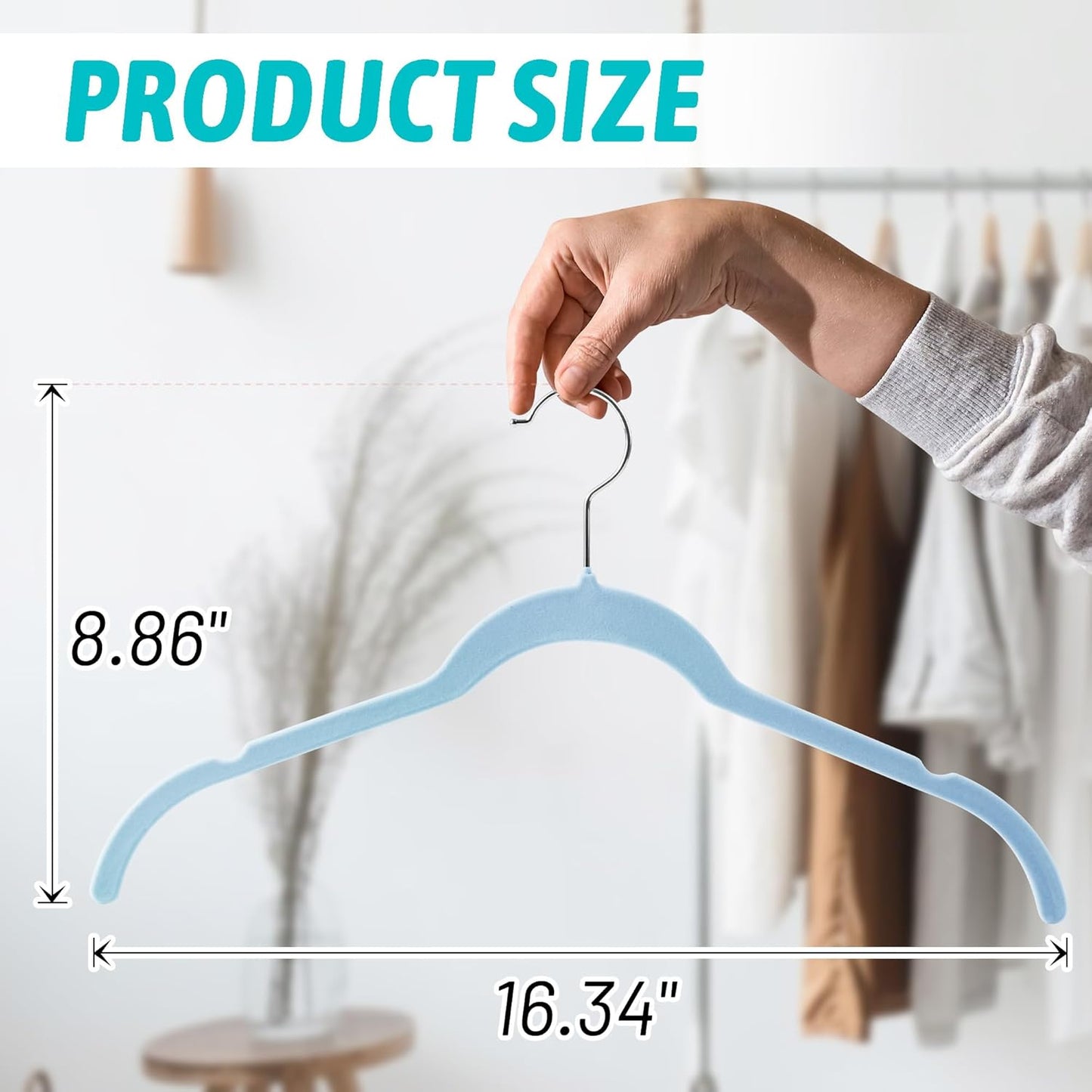 Velvet Hangers 50 Pack – Slim Non-Slip Flocked Clothes Hangers with Notches, Space-Saving Durable Hangers for Dresses, Coats, Blouses(Blue)