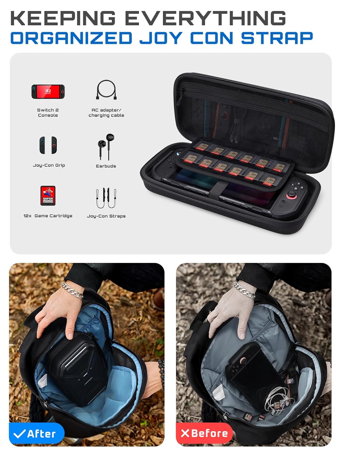 SUPCASE for Nintendo Switch 2 Carrying Case 2025, [12 Game Card Storage] [Military-Grade Protection] Spacious Portable Hard Shell Travel Bag for Nintendo Switch 2 Console & Accessories, Black