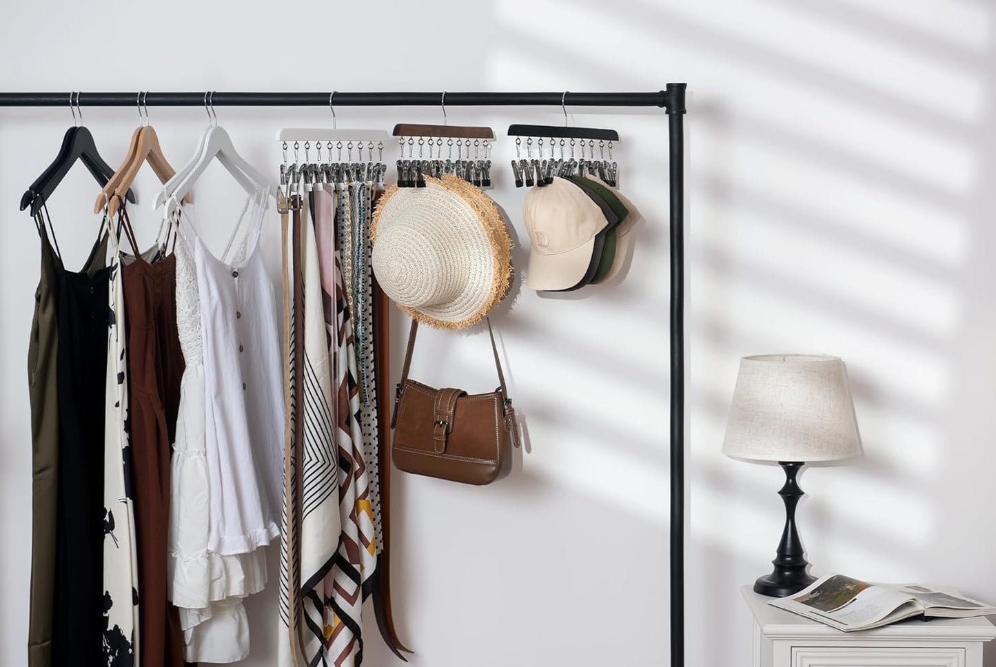 StorageWorks Hat Rack, Closet Organizer and Storage for Baseball Caps,Set of 2 with 10 Adjustable Stainless Steel Clips, Fits All Caps, Black