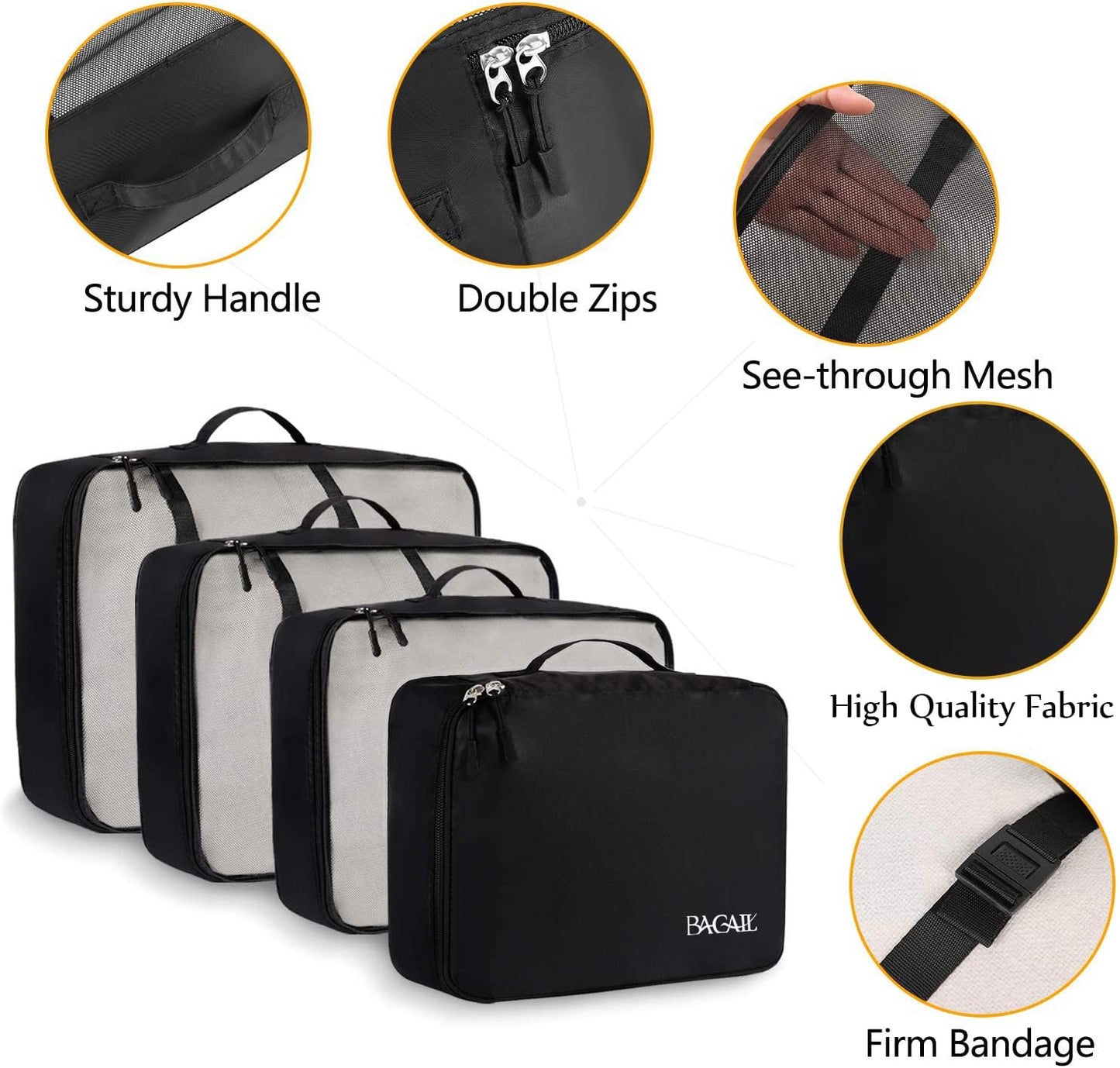 BAGAIL 8 Set Packing Cubes Luggage Packing Organizers for Travel Accessories-Jet Black