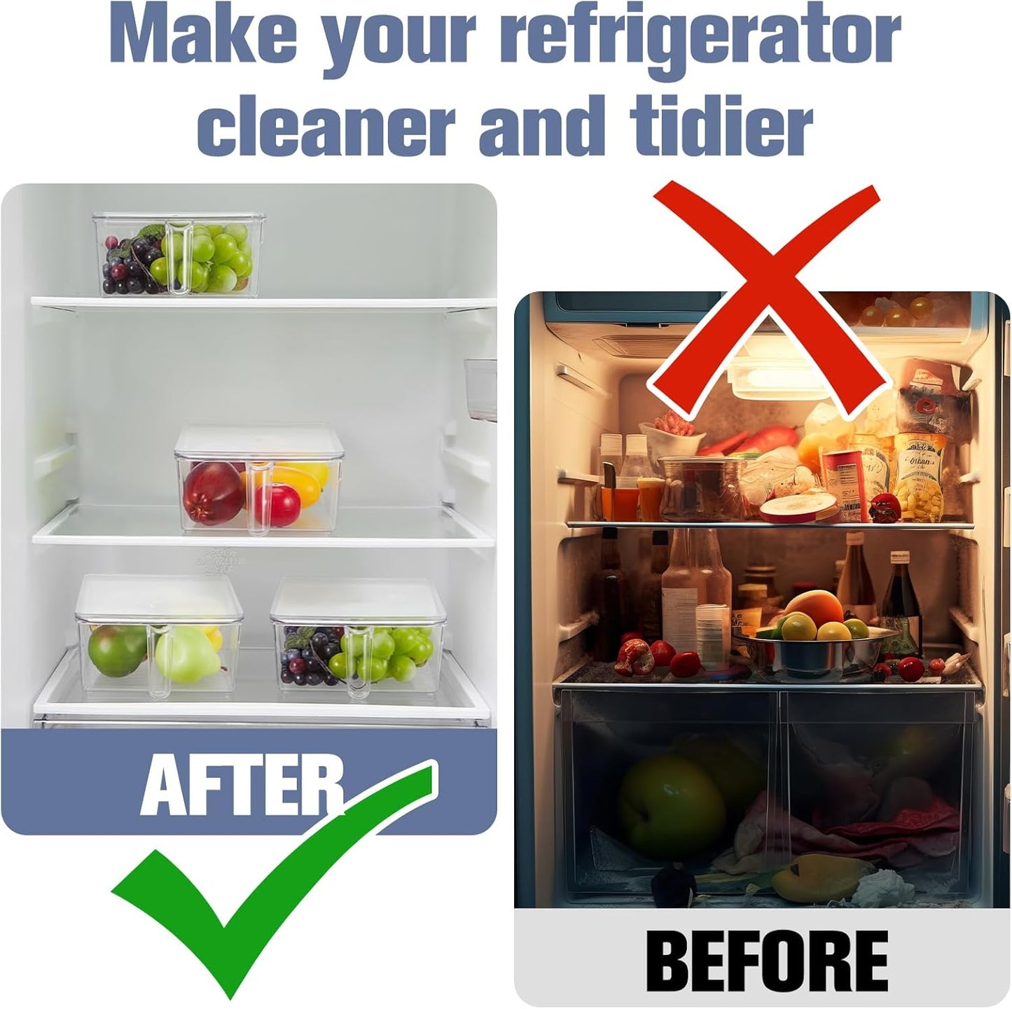 Havawish 4 Pcs Ice Storage Bin for Freezer with Lid and Flexible Scoop Set Plastic Ice Container with Lid Handle for Home Office Fridge Storage (12.4 x 8.07 x 3.94 Inches,Clear)