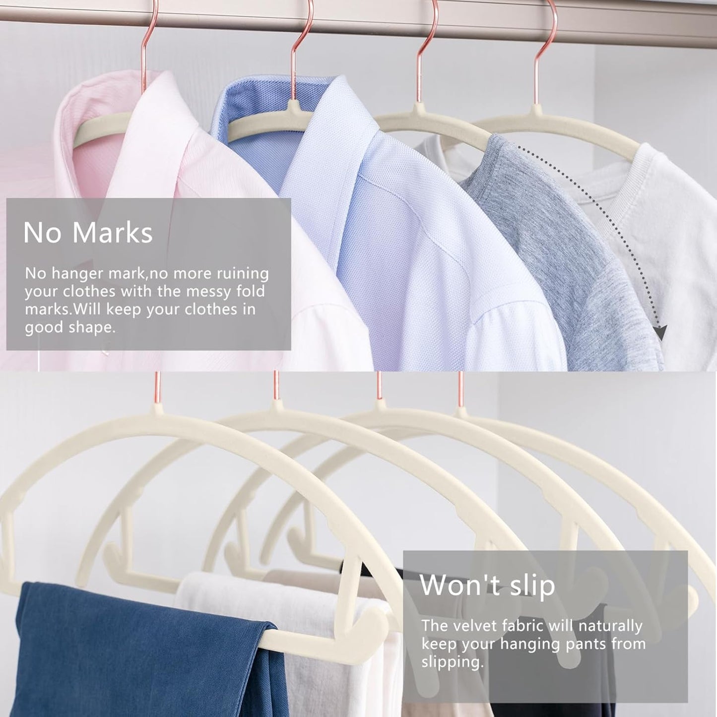 MIZGI Premium Velvet Hangers 60 Pack Heavyduty- Non Slip No Shoulder Bump Suit Hanger - Chrome Hooks,Space Saving Clothes Rounded Shape for Coat,Sweater,Jackets,Pants