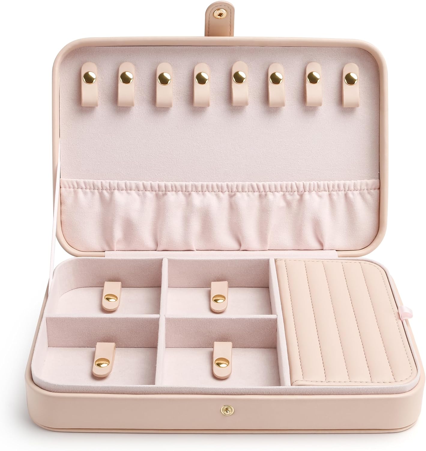 VELORIA Jewelry Box, Premium PU Leather Travel Jewelry Organizer & Storage, Dust-Proof, Scratch-Resistant Jewelry Case for Necklace Bracelet Bangle, Portable Luxury Gift for Women & Girls (Cloud Pink)