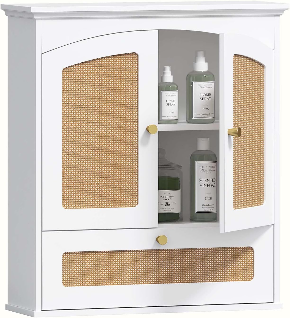 Spirich Bathroom Cabinet Wall Mount, Medicine Cabinet for Bathroom, Over The Toilet Storage Cabinet with Rattan Doors and Tilt-Out Cube