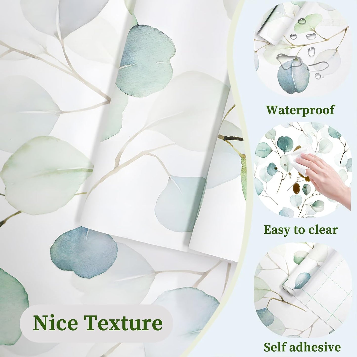 HAOKHOME Shelf Liner and Cabinet Liner Boho Leaf, Self-Adhesive Drawer Liners, Peel and Stick Contact Paper for Kitchen Cabinets and Cupboard, Bathroom Drawers, Green/White 17.3in x 6.5ft
