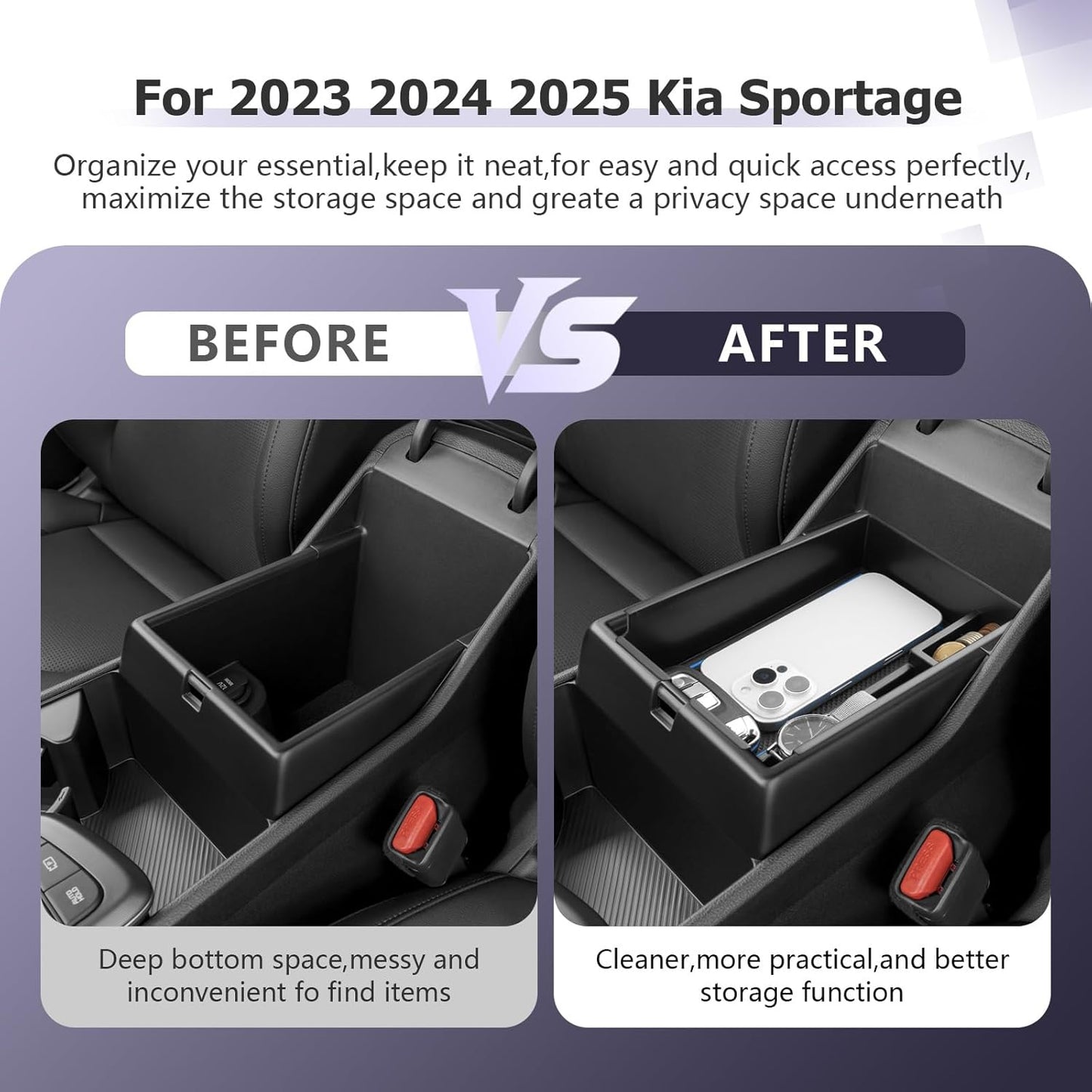 LUWU 2025 2026 S Portage Center Console Organizer for 2023 2024 2025 2026 Kia S Portage Accessories Armrest Console Storage Box Insert Tray [NOT for Manual Transmission] ABS Material Blue-Trim