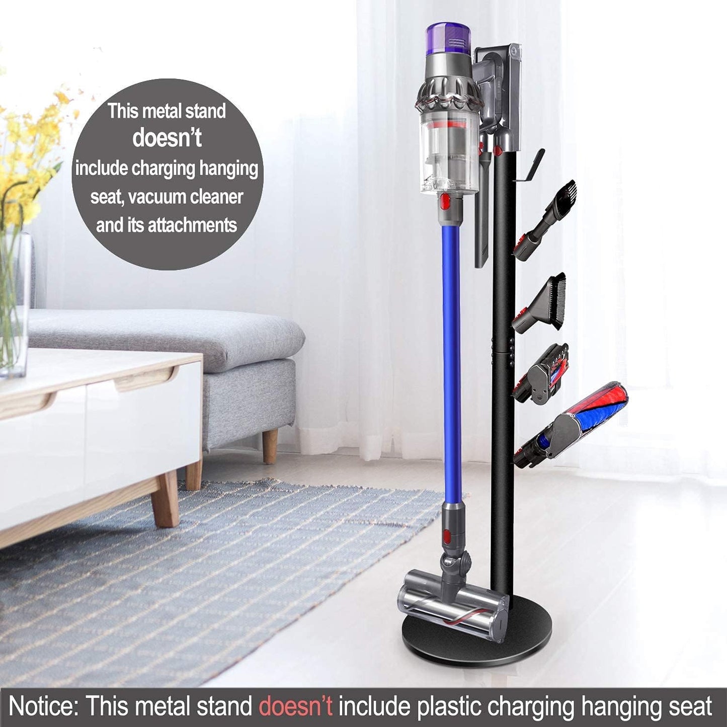 Storage Stand Holder Compatible with V15 Detect, V11 V10 V8 V7 V6 Cordless Vacuum Cleaners and Accessary, Floor Docking Station Metal Organizer Bracket with 5 Hooks, Black