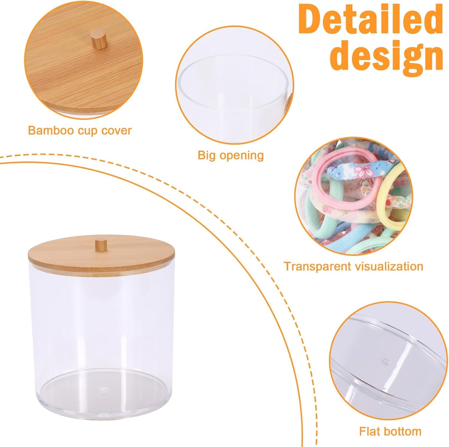 2Packs Scrunchie Organizers Holder，Hair Accessories Organizer with Wooden Lid,Acrylic Hair Tie Clip for Bathroom Storage Organizer & Beauty Supplies(Clear)