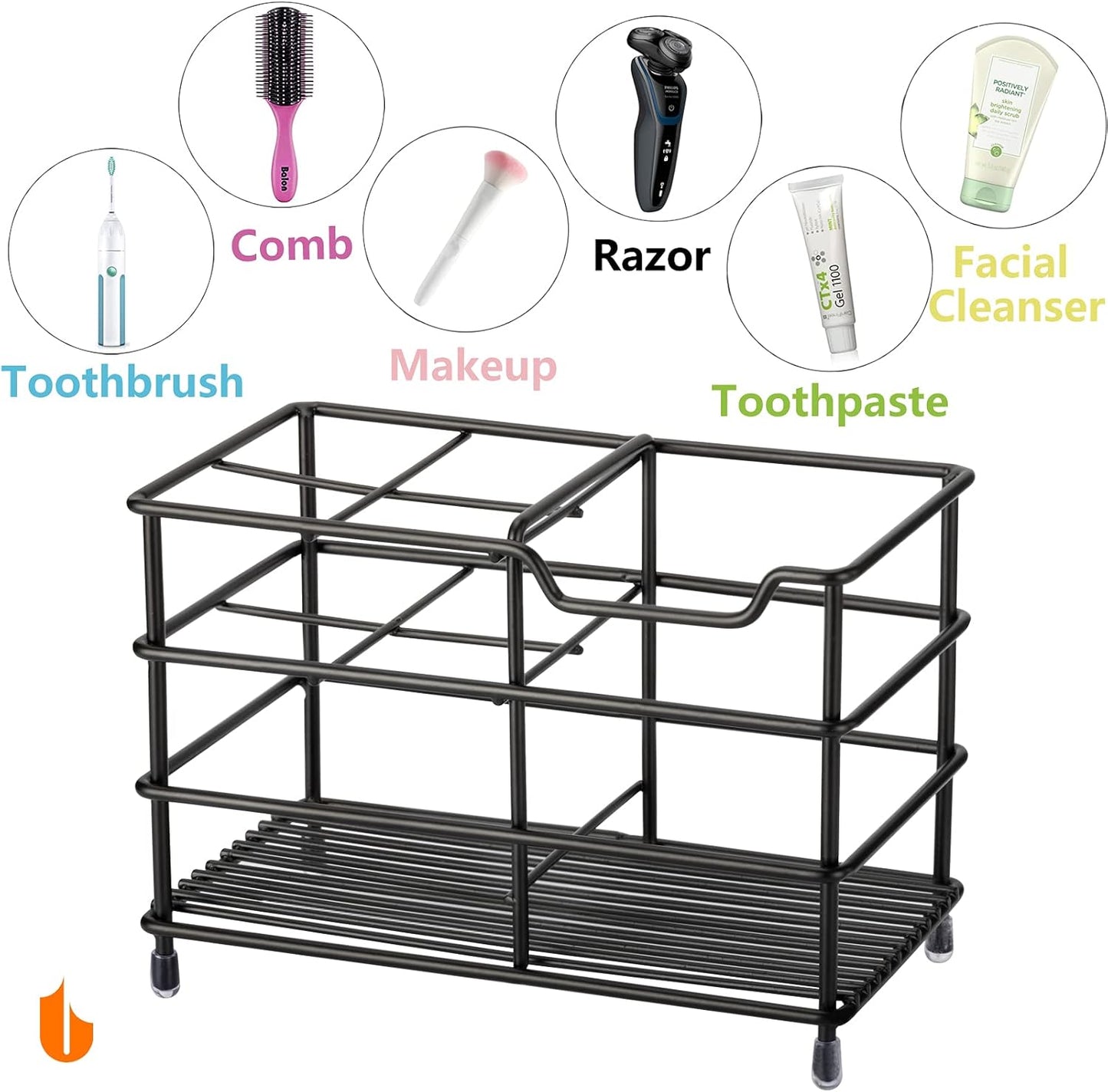 Urbanstrive 304 Stainless Steel Bathroom Toothbrush Holder Toothpaste Holder Stand Bathroom Accessories Organizer (Black, Large)
