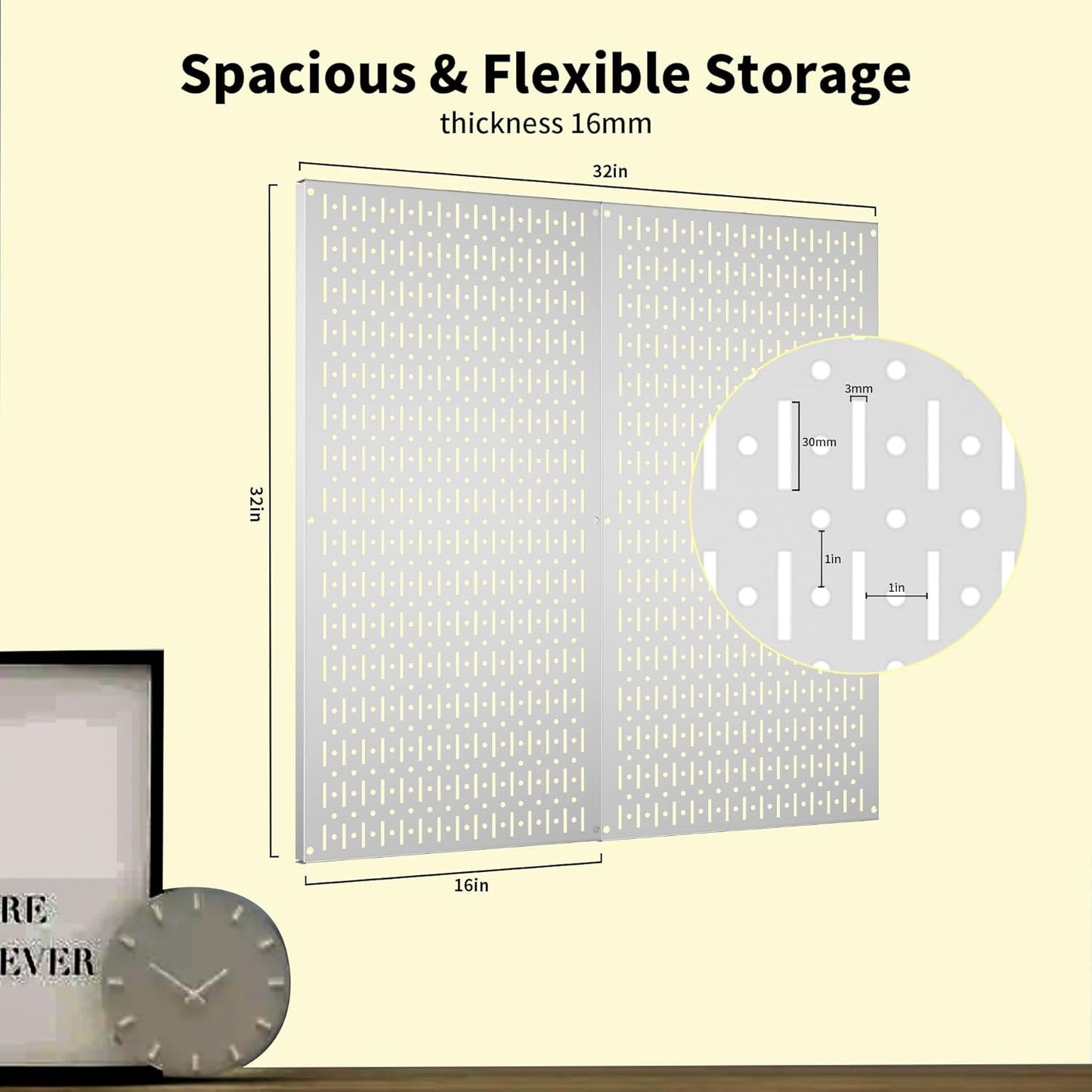 Pegboard Wall Organizer 2 PCS 32" x 16" Silvery Peg Board Metal Pegboard Panels for Garage Tool Storage
