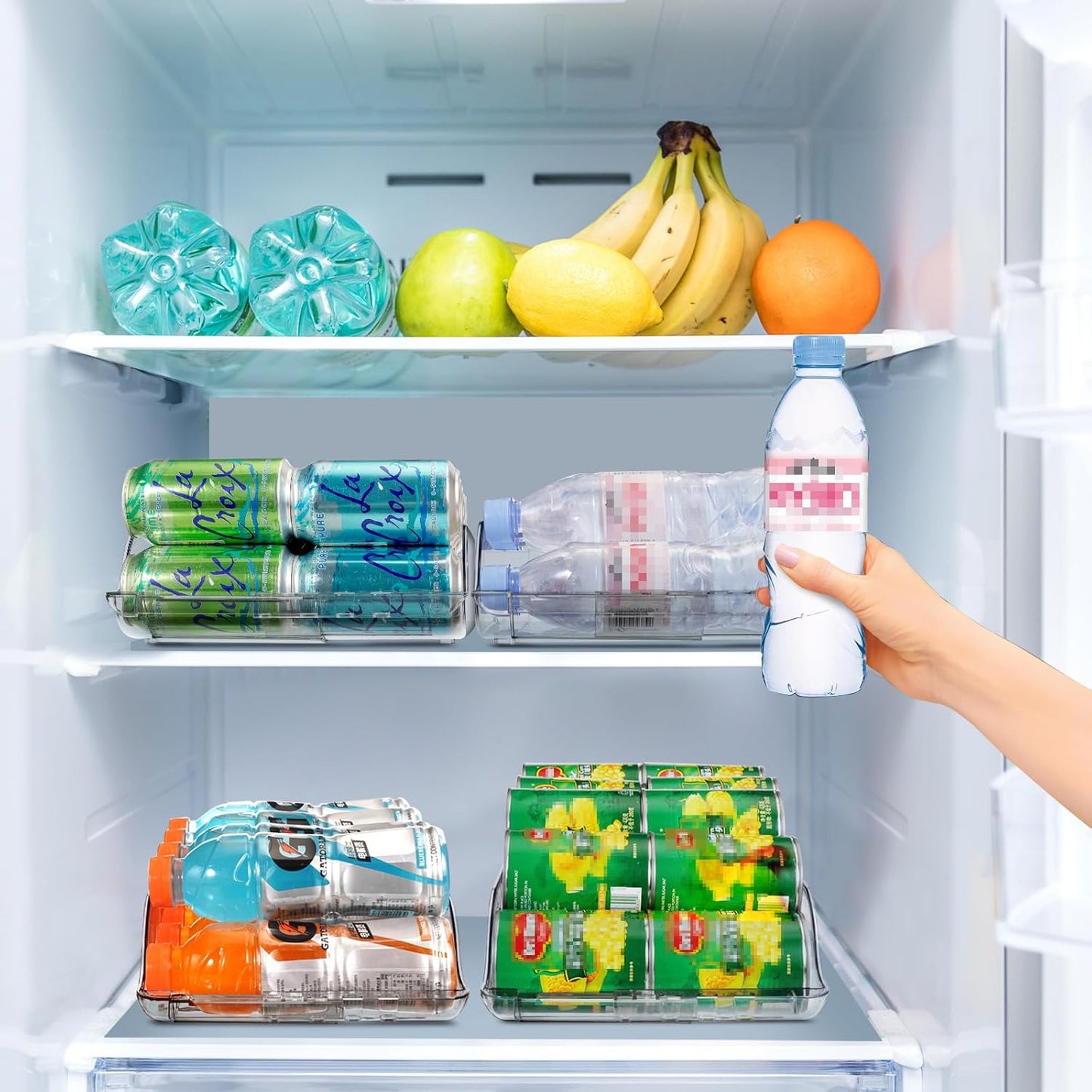 4 Packs Clear Width Adjustable Soda Can Organizer for Refrigerator Expandable Soda Can Dispenser for Beer Soda Seltzer Pop Can Soda Expand Organizer for Fridge Kitchen Pantry