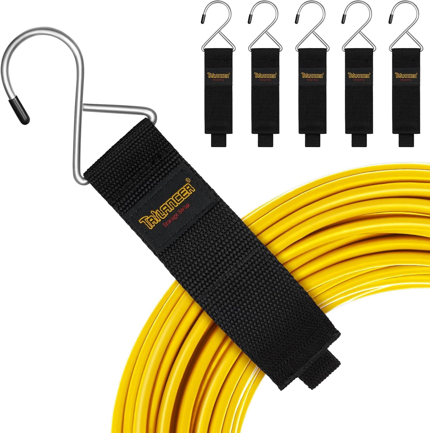 Extension Cord Organizer and Hanger (6-Pack), Trilancer Hook-and-Loop Storage Straps with Metal Hook to Hang on Walls for Cables, Wires, Rope, Hoses, Organization for Home, Garage or Workshop