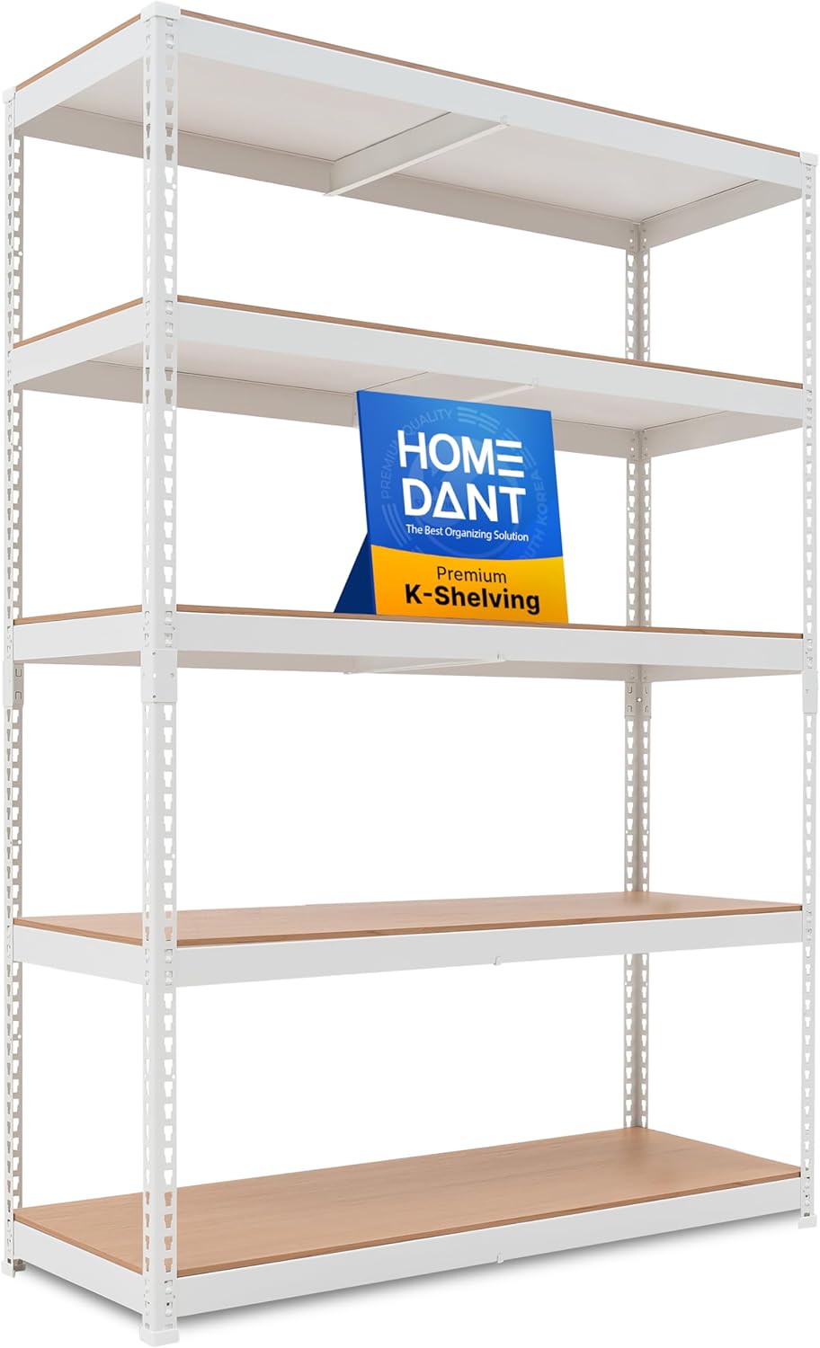 HOMEDANT 5 Tier Storage Shelves Adjustable Laminated Boltless Garage Metal Shelving Unit Heavy Duty Utility Rack Shelf Warehouse Pantry Closet Kitchen (1, (L) 48.1" W, White)