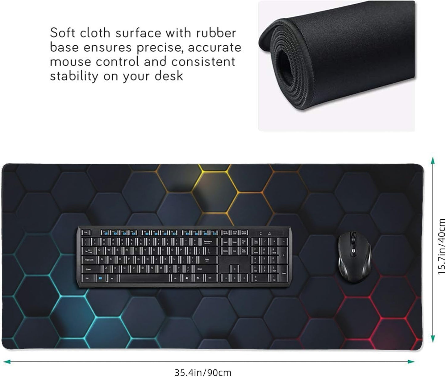 Cool Honeycomb Large Mouse Pad, Gaming Desk Mat, XXL Keyboard Desk Pad Mat for Desktop, 35.4"x15.7" Non-Slip Base Big Mousepad with Stitched Edges