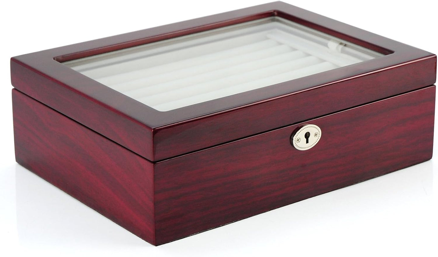 Deluxe Jewelry Cufflinks Collector's Storage Presentation Box Case Mahogany Double-Decker Gift