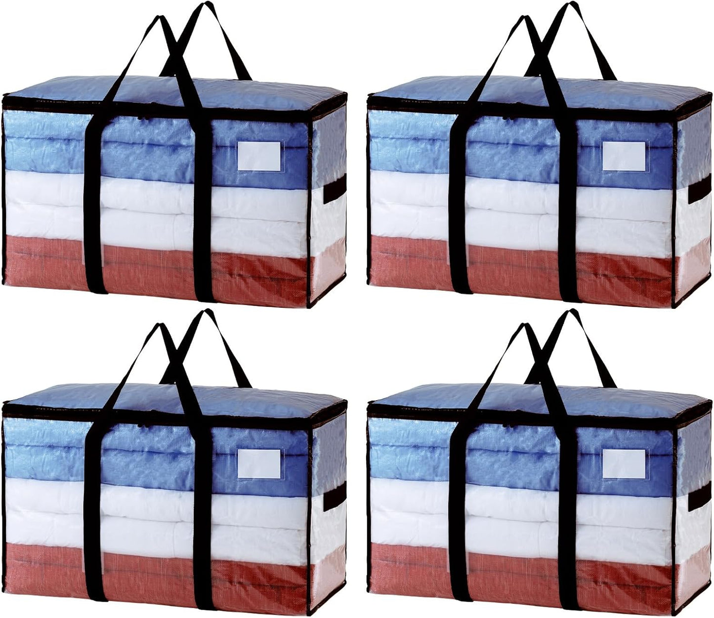 TAILI Extra Large Moving Bags, 4 Pack Clear Heavy Duty Totes for Storage with Visible Window, Wrap Around Handles, Storage Bags for Space Saving, Alternative to Moving Boxes