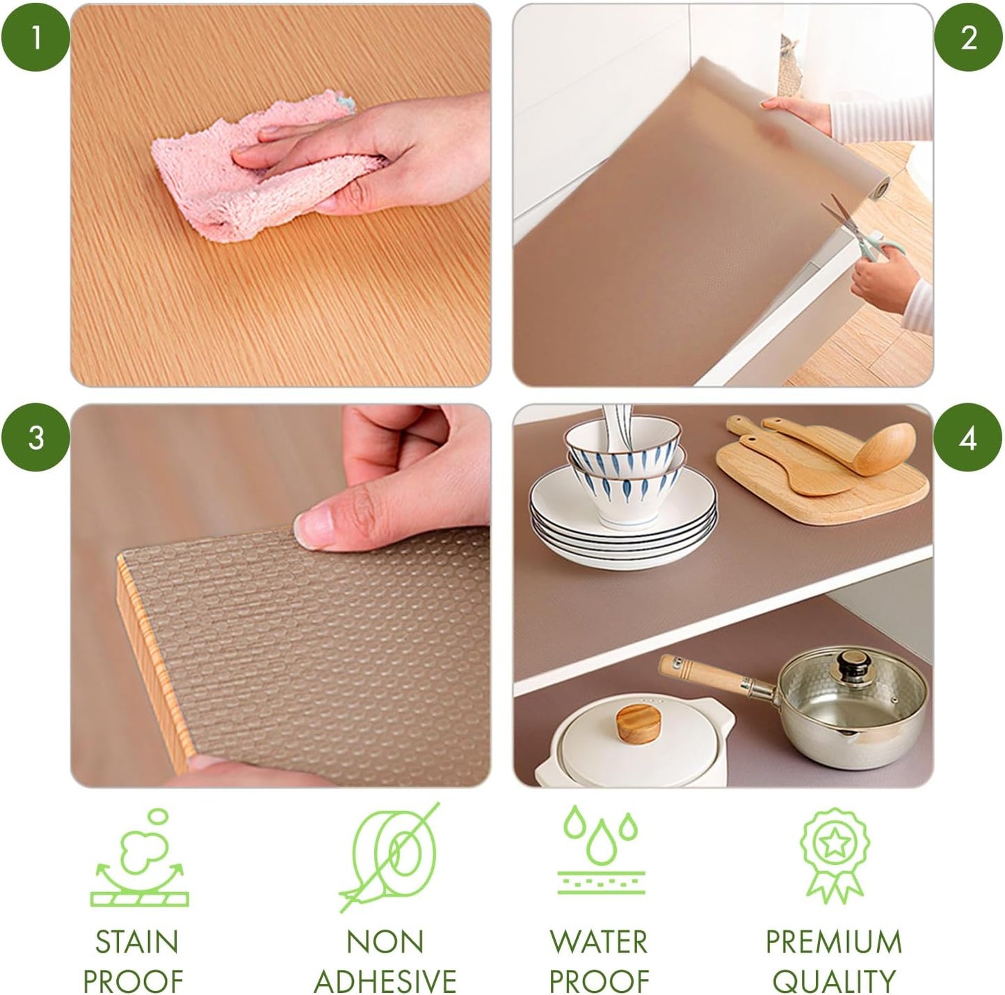 EVALAND Shelf Liners for Kitchen Cabinets Non-Adhesive 17.7" x 33 FT Beige Drawer Liner Non Slip, Washable Cabinet Liner, Waterproof Shelf Liners for Cabinets, Refrigerator Bathroom Pantry Cabinet Mat