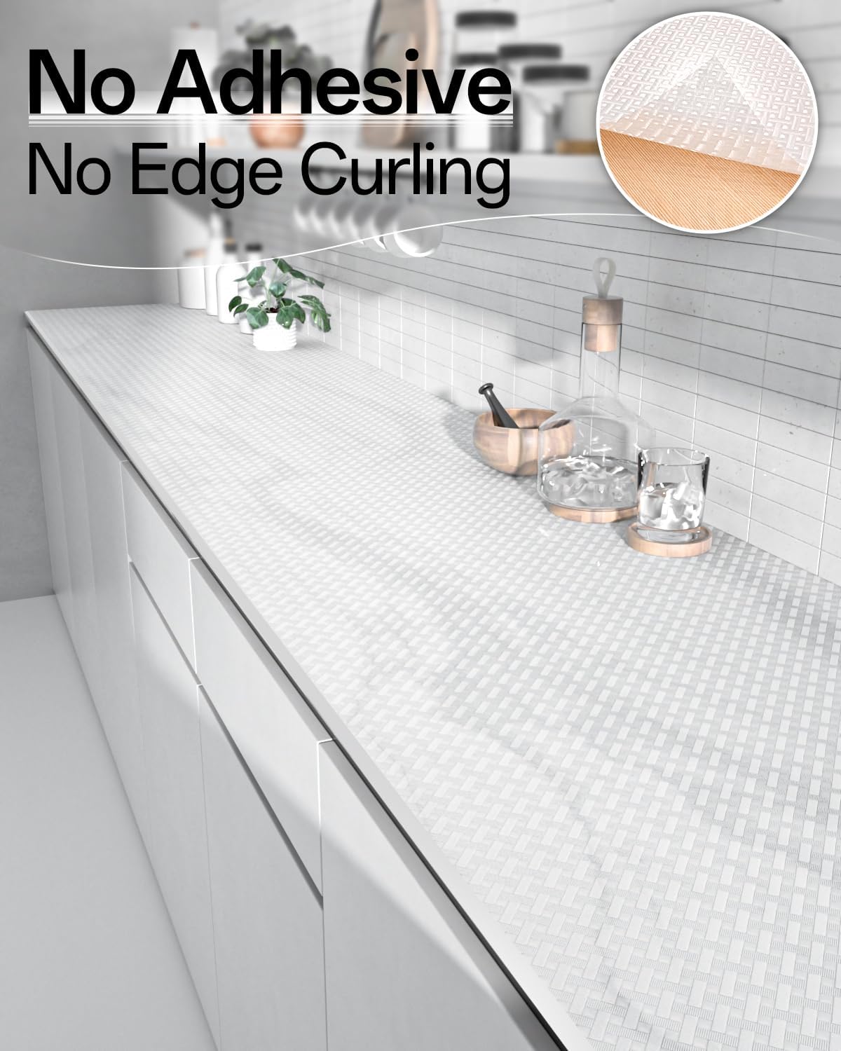 Shelf and Drawer Liner for Kitchen Cabinet, Non-Adhesive 12in x 120in Waterproof Contact Paper Refrigerator Liners Thickened Durable EVA Material Non Slip Mat for Dresser Cupboard Pantry Protector