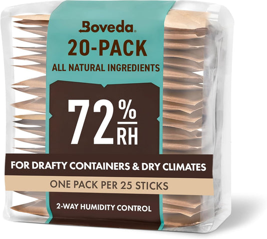 Boveda 72% Two-Way Humidity Control Packs For Wood Humidifier Boxes – Size 60 – 20 Pack – Moisture Absorbers – Humidifier Packs – Hydration Packets in Resealable Bag