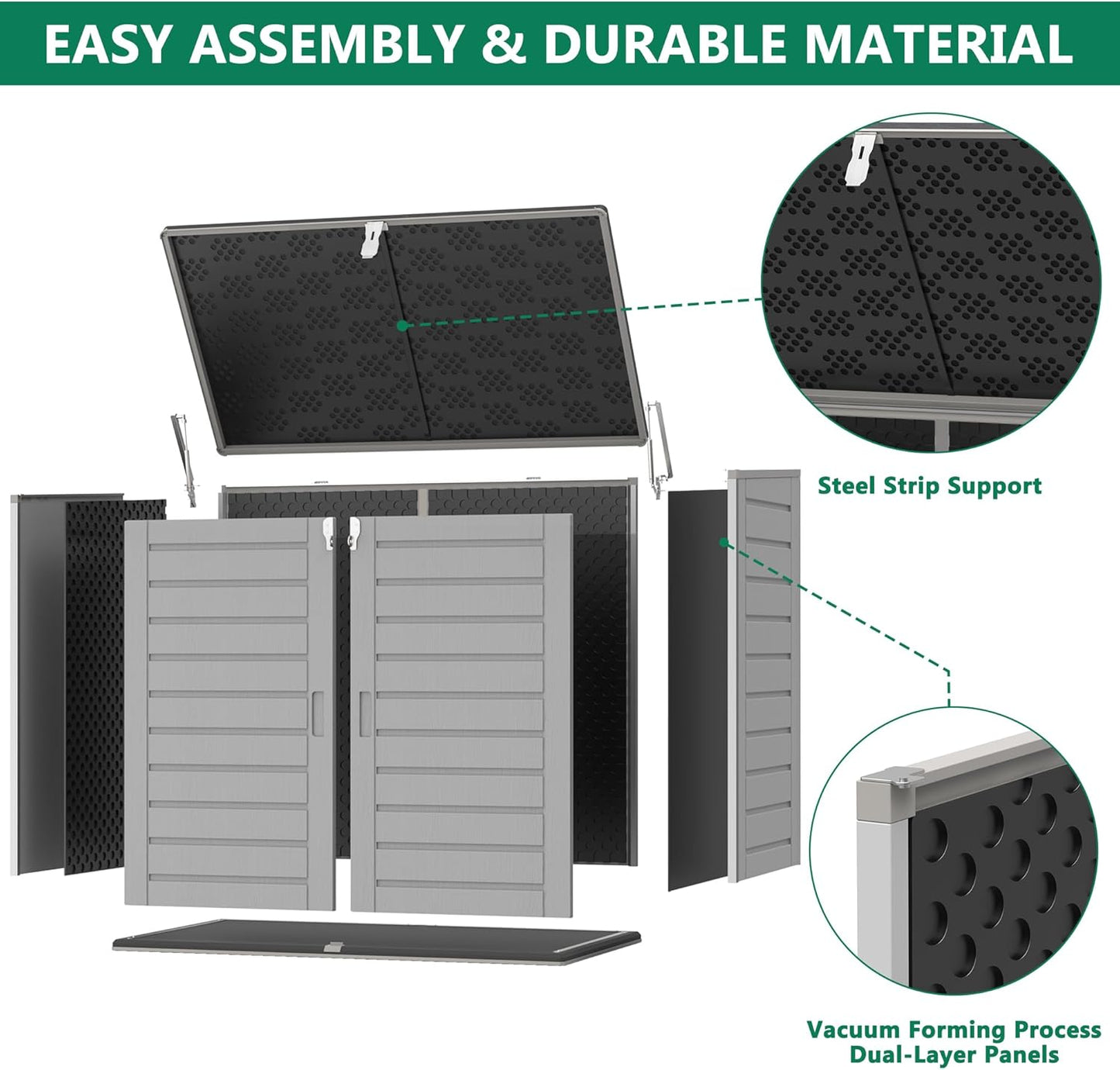 Uhomepro 4.6 Ft. X 4.1 Ft Outdoor Horizontal Storage Shed, Resin Storage Shed with Double Lockable Doors, Ideal for Garbage Can Storage and Garden Tools, Strong Water Resistance
