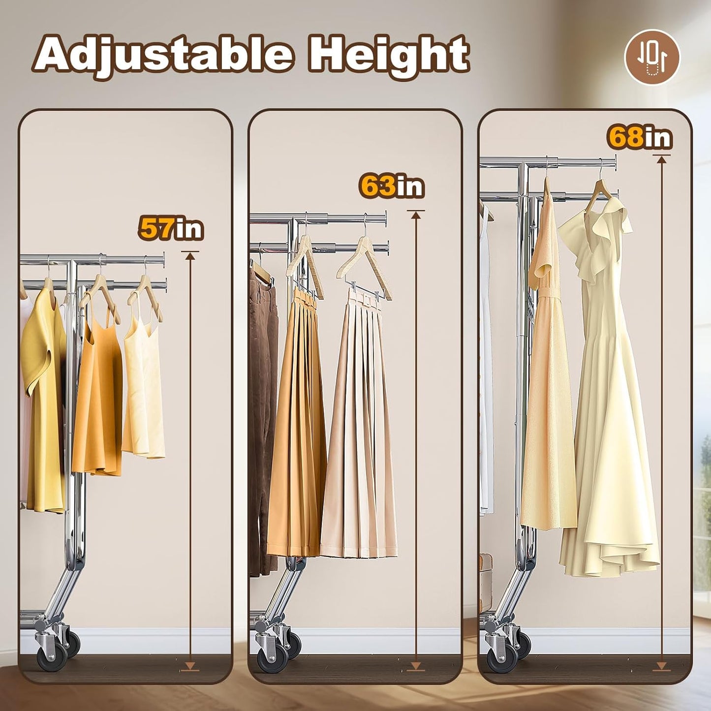 HOKEEPER 600 lbs Commercial Clothing Garment Rack with Shelves Clothing Racks on Wheels Rolling Closet Clothes Rack Heavy Duty Portable Collapsible Adjustable, Chrome Finish