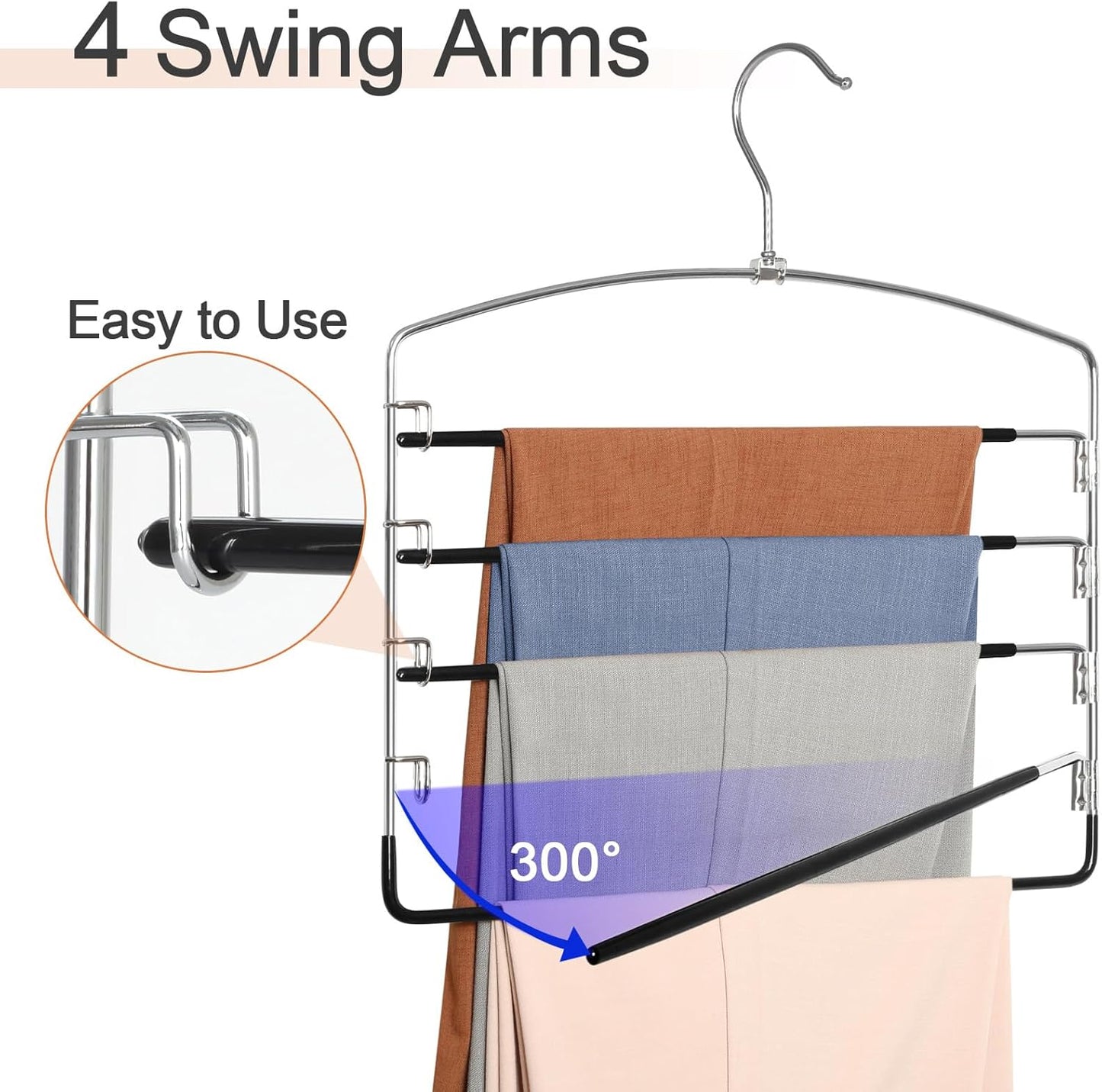 TOPIA HANGER Pant Hangers Space Saving 3 Pack Yoga Pants Leggings Hangers for Closet Non Slip 5 Tier Swing Arm Hanger Organizer for Pants Yoga Pants Leggings Trouser Jeans Slack - CT49B