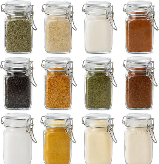 12 Pack Spice Jars, 8 oz Glass Containers with Airtight Lids, Small Herb Jars with Labels for Kitchen Storage