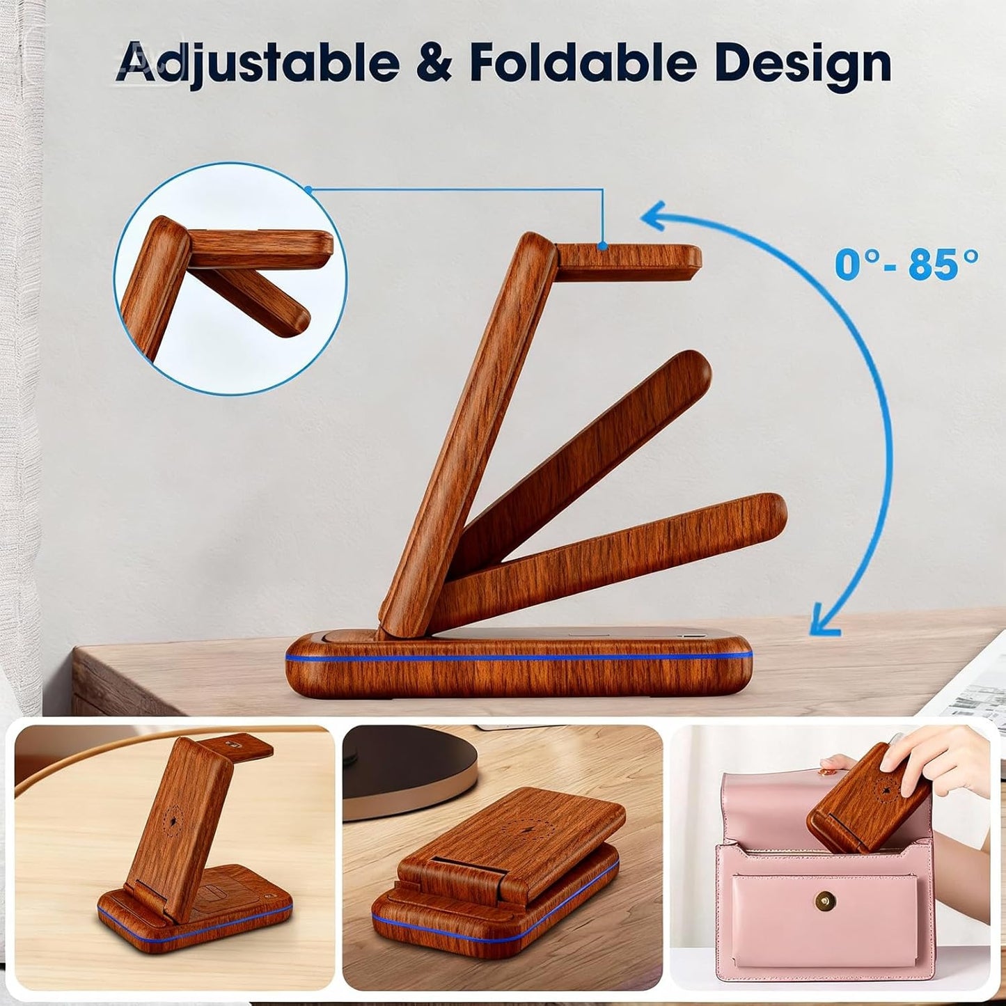 Wireless Charging Station for Samsung/Android, Fast Wireless Watch Charger Station Compatible for Samsung Galaxy S25 Ultra/S24/S23+/Z Flip 7/6 Fold 7/6, Watch8/7/Pro/Active 2 Galaxy Buds3/2 Pro(Wood)