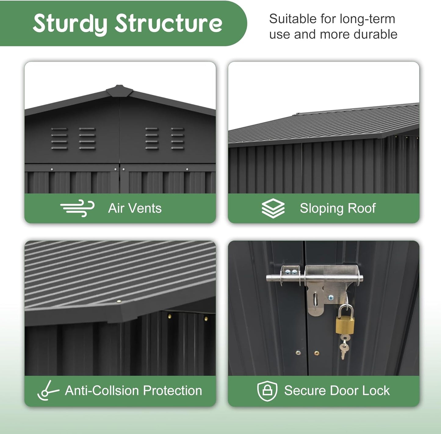 10x8 FT Outdoor Storage Shed with Floor Frame Structure and Lockable Doors, Durable and Sturdy Meta Sheds with Waterproof Roof Garden Tool Shed Ideal for Backyard Patio (Black