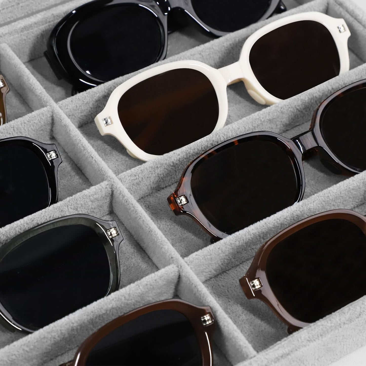 Wudygirl Jewelry organizer Sunglass Organizer 8 Slot Velvet Jewelry Tray Sunglasses Case with Lid Multi Eyeglass Case for Women Men（8 Grid