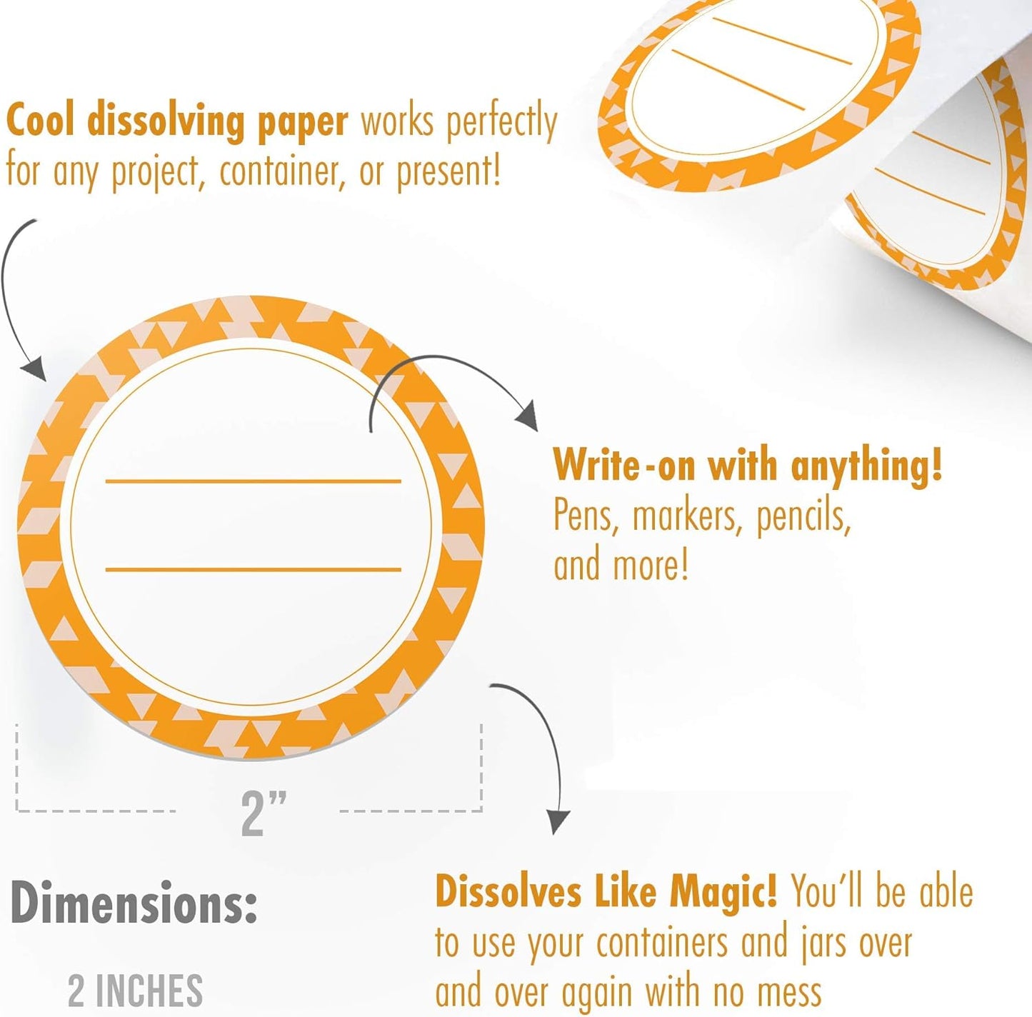 Canning Labels Dissolvable Stickers for Mason Jars and More (2" Round 200/roll) Canning Supplies Washes Off in Seconds Like Magic - Jar Labels Homemade Jam, Jelly, and More (Orange)
