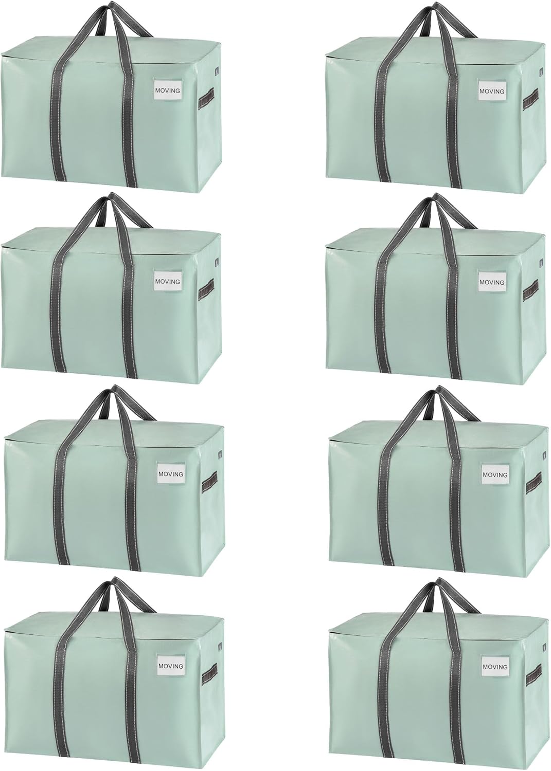 VENO 8 Pack Moving Bags and Large Christmas Storage Bins with lids. Alternative to Moving Boxes, Packing Supplies for College. Extra Large Heavy Duty Totes for Packaging (Shiny Light Green, 8 Pack)