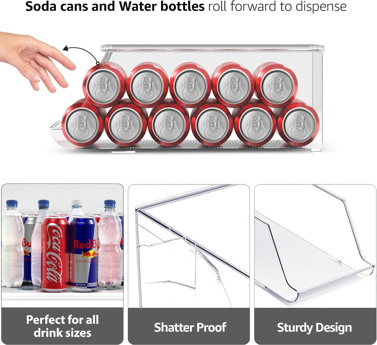 Sorbus Fridge & Pantry Can Organizer - 3 Size Dispenser for Standard, Skinny Cans & Water Bottles