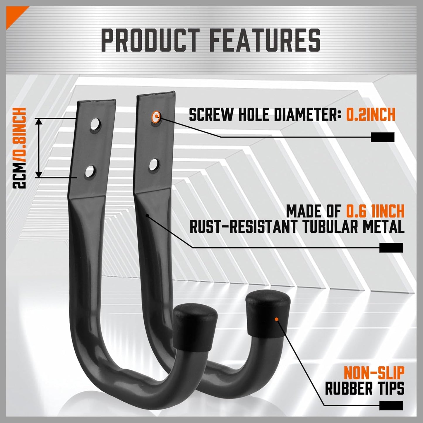 HORUSDY 6-Pack Heavy Duty Metal Wall Hooks, Large Garage Storage & Organization Hooks for Tools, Extension Cords, Ladders, and Bags, Wall Mount J Hooks for Indoor Outdoor Use, Gray